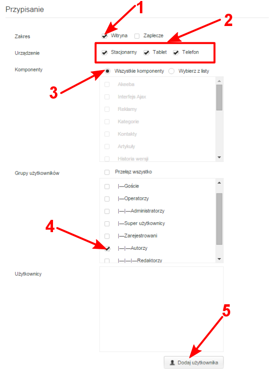 Zrzut ekranu przedstawiający opcje konfiguracyjne w sekcji Przypisanie nowego profilu JCE