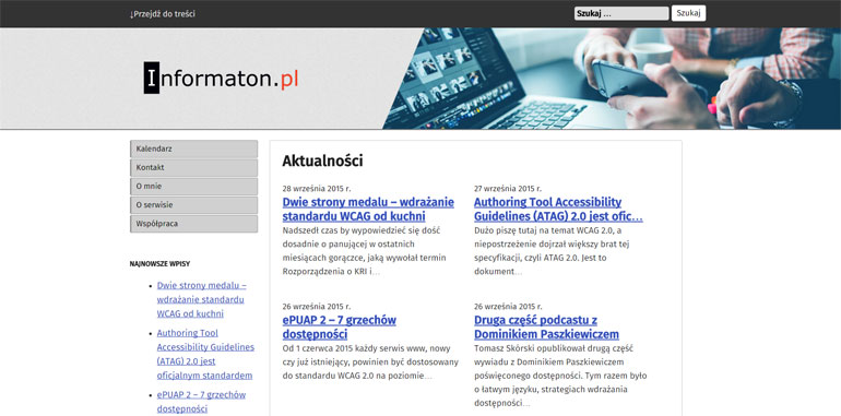 Fragment strony głównej serwisu Informaton.pl