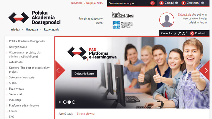 Strona startowa serwisu Polskiej Akademii Dostępności